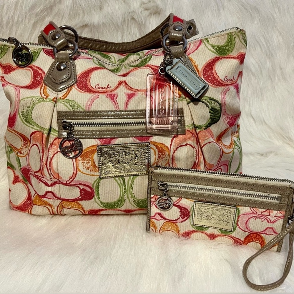 Rare Vintage Coach Poppy Multi Color Dream C Glam Bag and Wallet - Picture 4 of 14